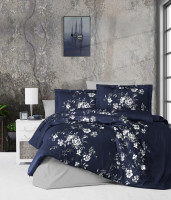 Постельное белье сатин люкс First Choice Arya navy blue евро