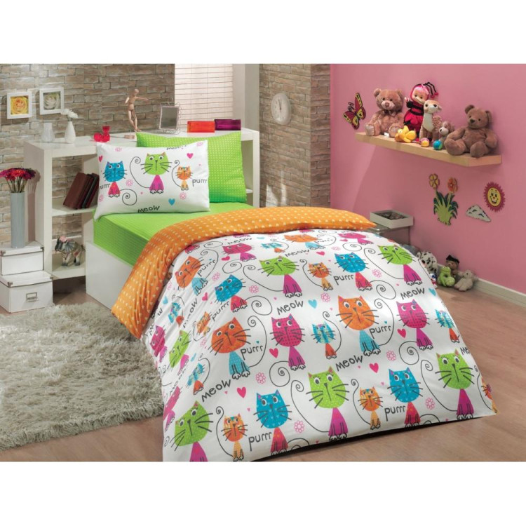 Постельное белье Poplin Hobby Meow оранжевый полуторный