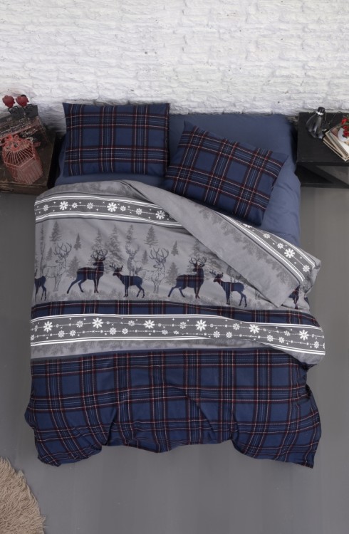 Постельное белье фланель First Choice Happiness navy blue евро