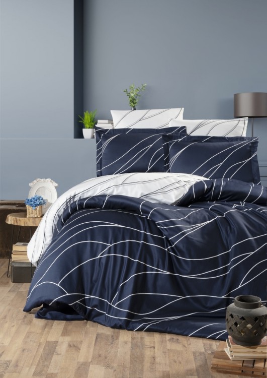 Постельное белье из люкс сатина First Choice S-496 Mesi navy blue евро