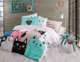 Постельное белье Poplin Hobby Love Cats розовый евро