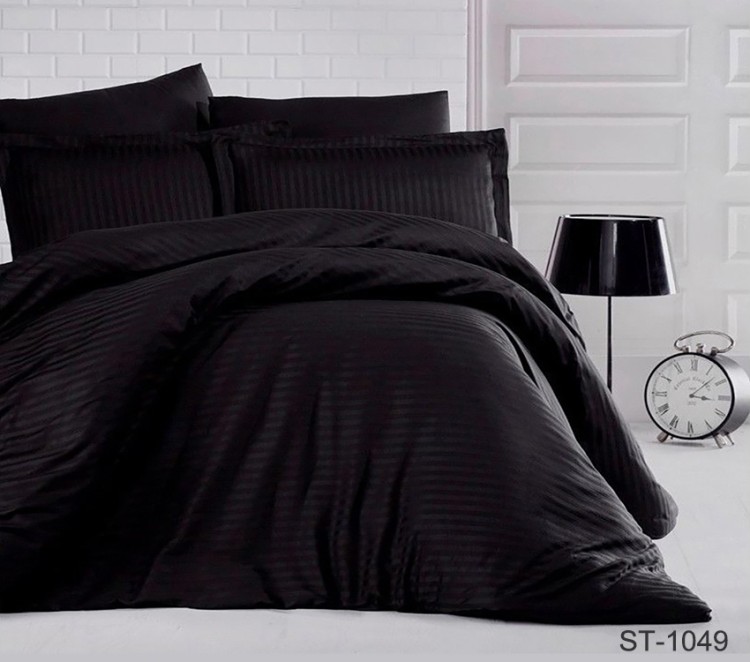 Постельное белье черное страйп-сатин Tag tekstil Luxury ST-1049