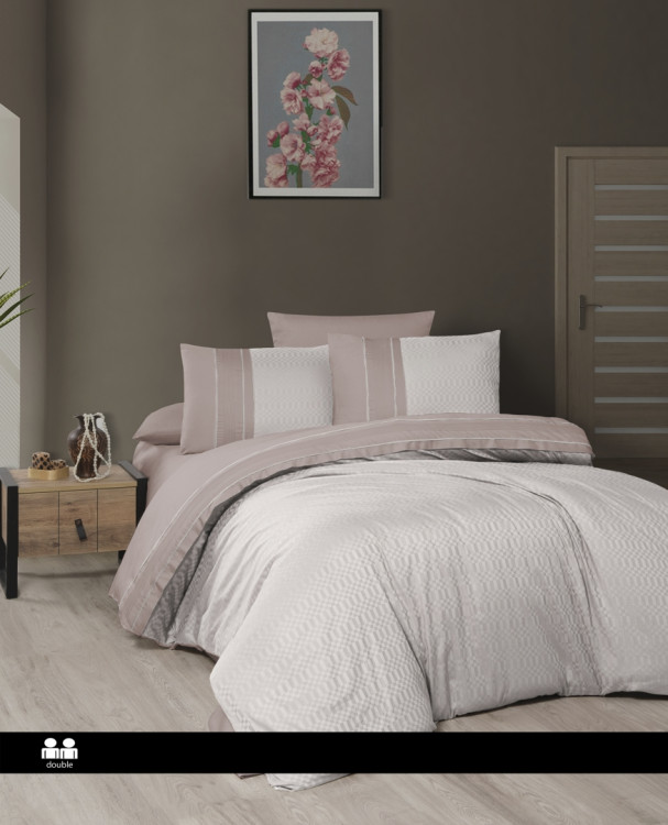 Де люкс сатин постельное белье First Choice DLX-293 Chackers champagne/powder евро