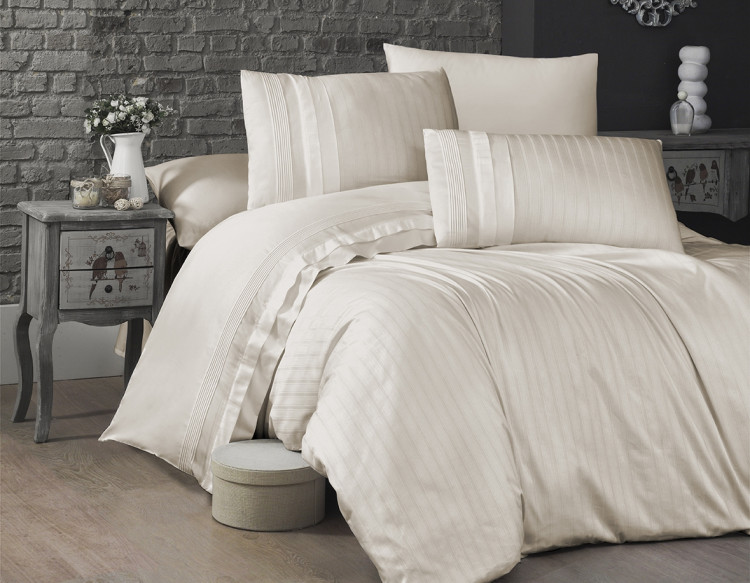 Однотонное постельное белье First Choice DLX-S26 New Trend krem евро