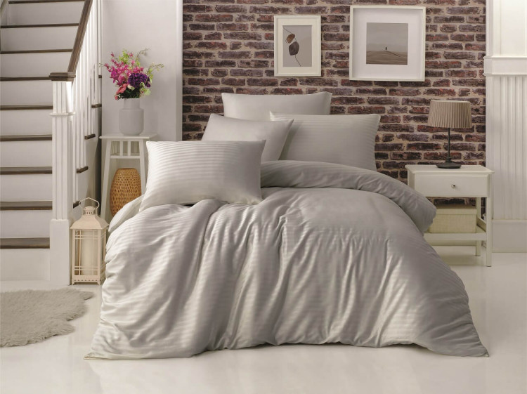 Двоспальний Євро комплект Gold Soft Life Grey Сатин-Stripe