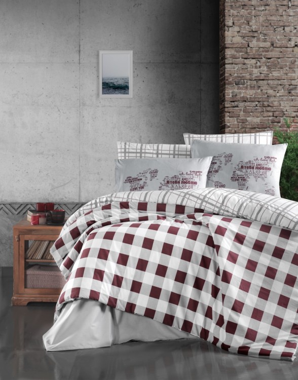 Постельный комплект ранфорс First Choice R-401 Edmon dark red евро
