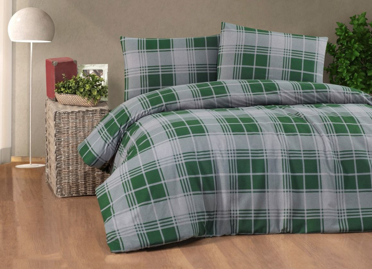 Двоспальний Євро комплект Cotton Collection Kare Cizgi Green Фланель