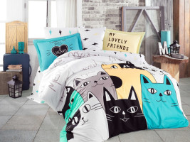 Постельное белье Poplin Hobby Love Cats желтый полуторный