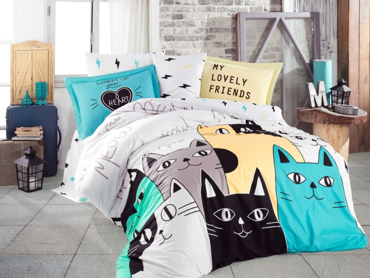 Постельное белье Poplin Hobby Love Cats желтый полуторный