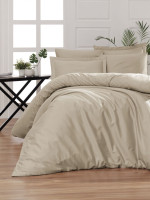 Однотонный бежевый комплект сатин люкс First Choice S-446 Snazzy toprak евро