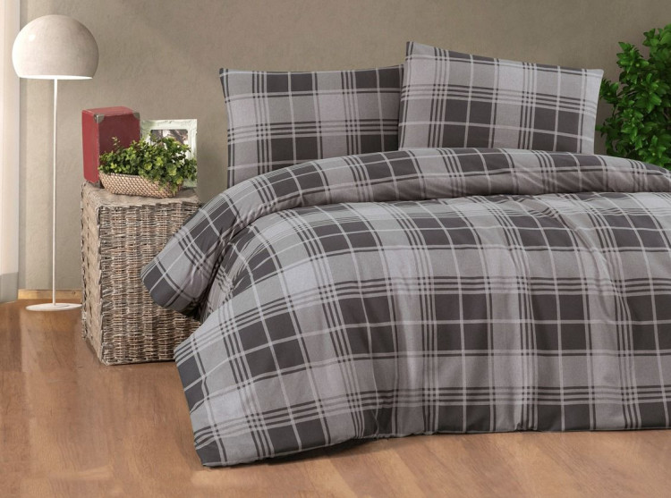 Двоспальний Євро комплект Cotton Collection Kare Cizgi Grey Фланель