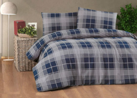 Двоспальний Євро комплект Cotton Collection Kare Cizgi Blue Фланель