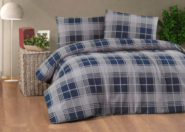 Двоспальний Євро комплект Cotton Collection Kare Cizgi Blue Фланель