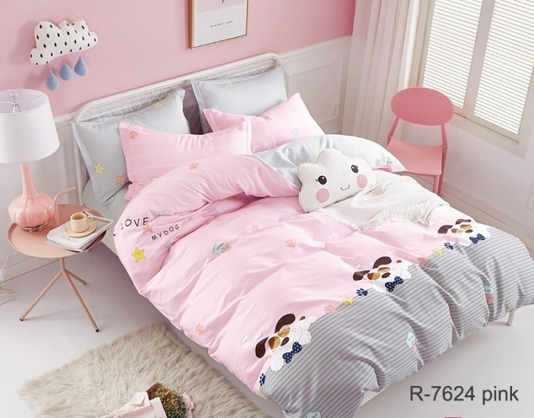 Постельный комплект ранфорс TAG tekstil R7624 pink